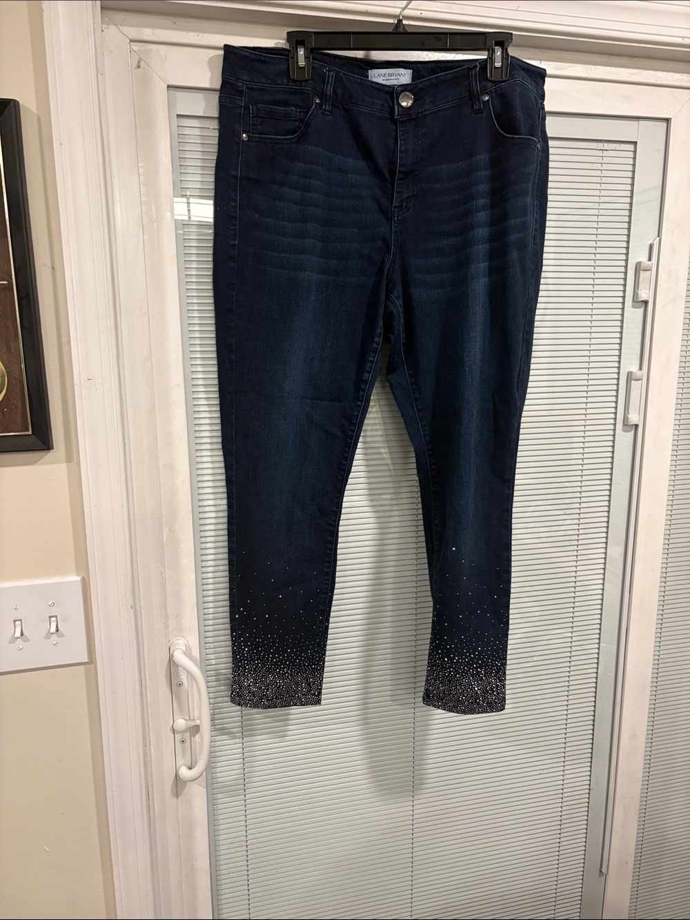 Dark Blue Women's Jeggings with Embellished Hem